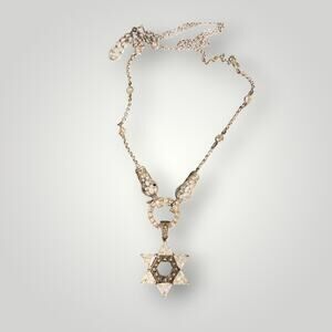 Vintage Sterling Silver 925 Marcasite CZ Crystal Star Of David Pendant Necklace